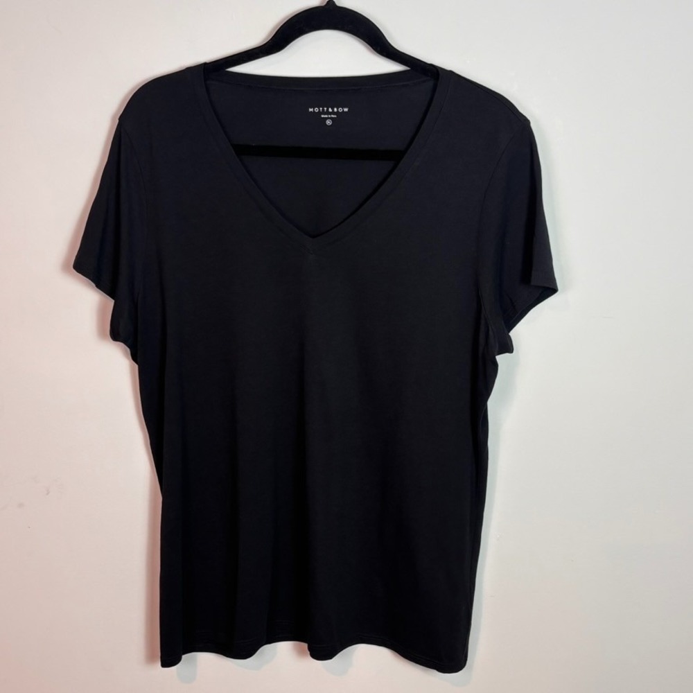 Mott & Bow Womens Marcy Fitted V-Neck Black Pima Cotton Modal tee XL Minimalist